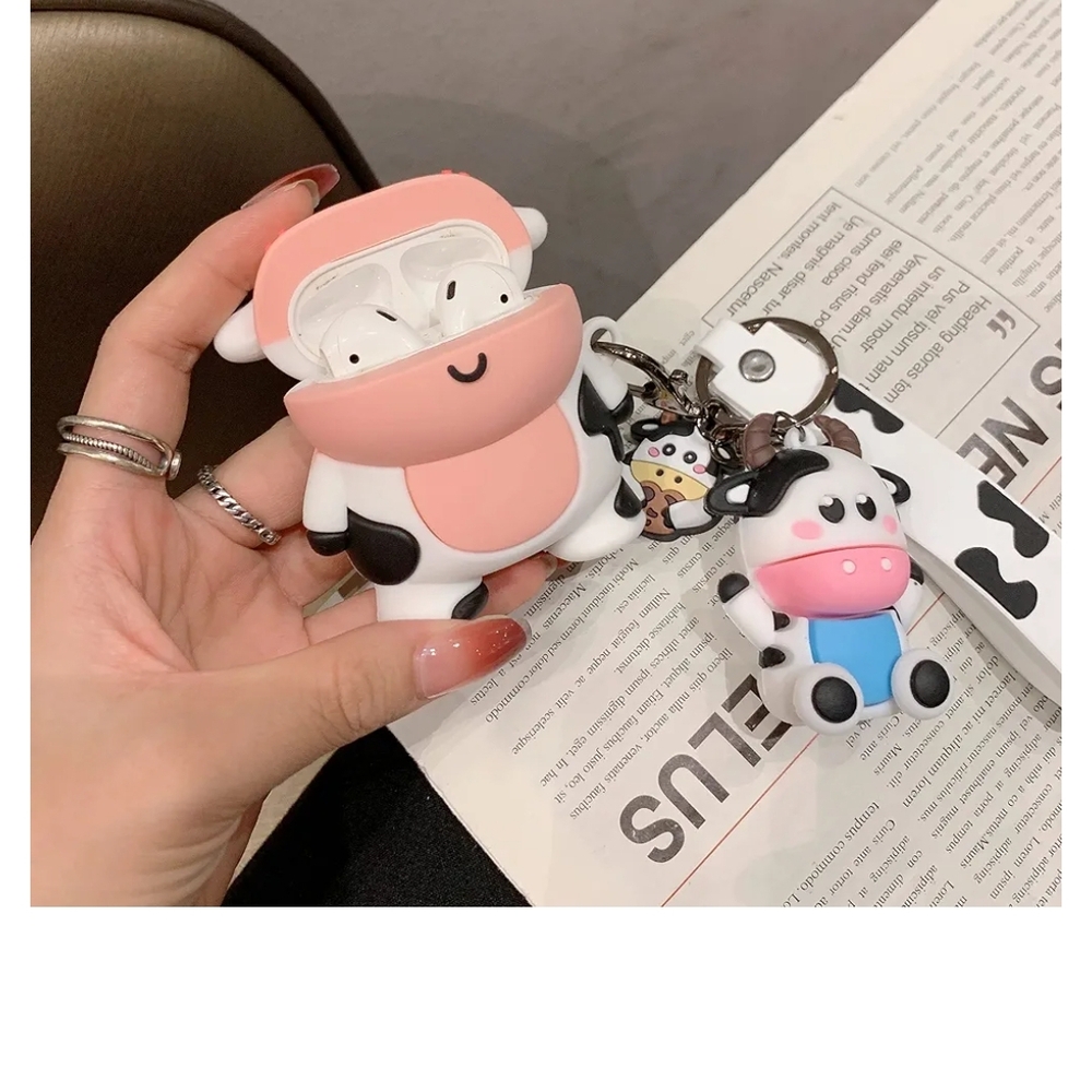 Cute Cow AirPods Case with Keychain